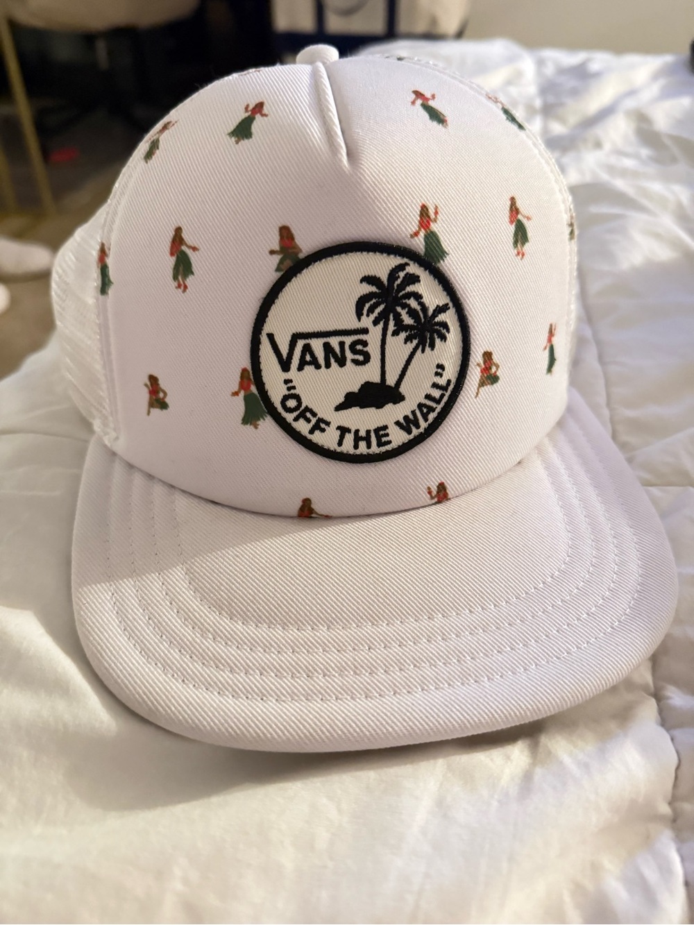 Vans Hawaiian Hula Girl Palm Tree Trucker Hat White Snapback